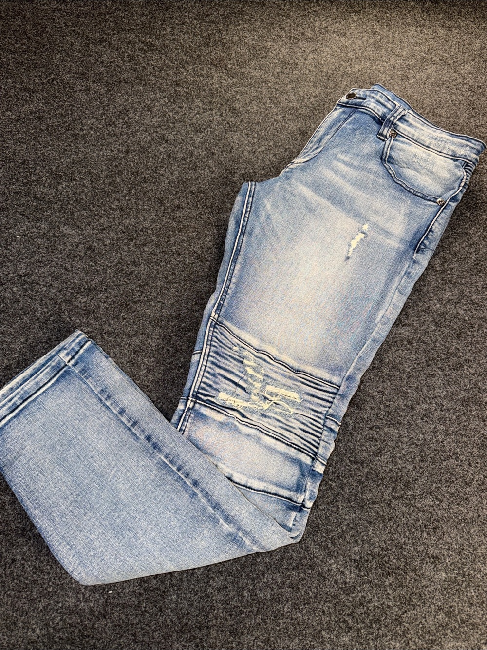 Men’s Light Blue Skinny Distressed Biker Jeans waist 34 Kilogram Mint Condition